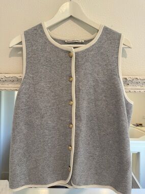 Abercrombie & Fitch Light Gray Knit Cardigan with Cream Trim